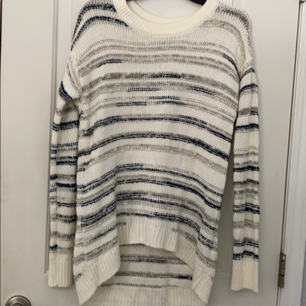 high low striped sweater